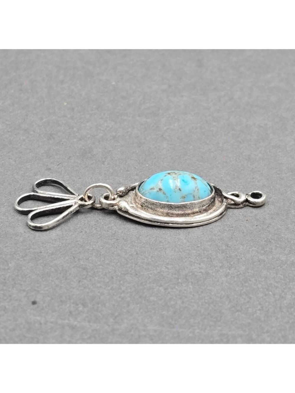 Vintage Southwestern Sterling Silver Faux Turquoise Glass Dangle Pendant Charm - Picture 3 of 8